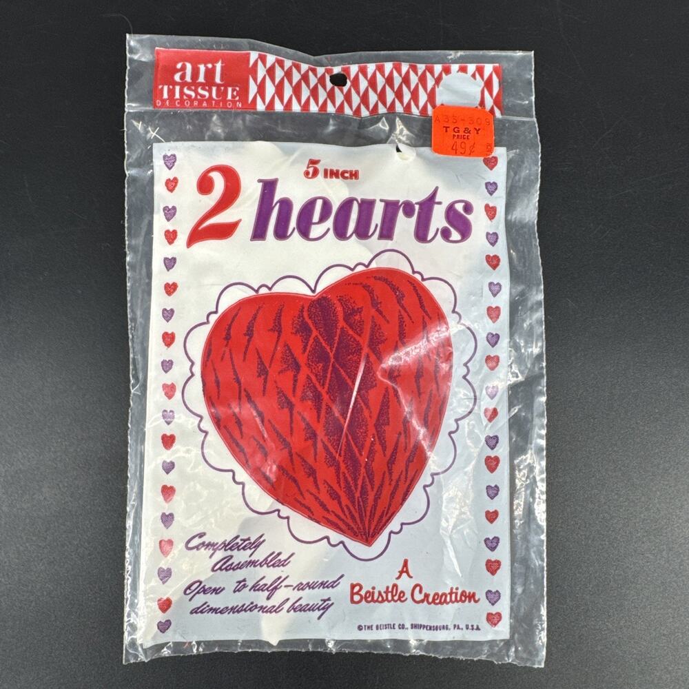 Vintage Hanging Valentines Day Beistle Honeycomb Art Tissue Red Hearts NOS
